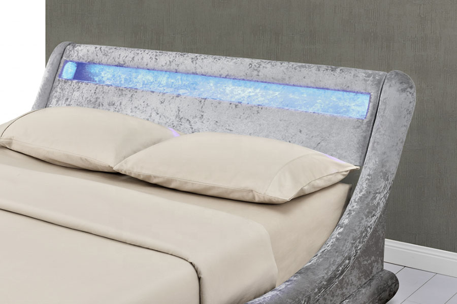 Struttura del letto contenitore con sollevamento a gas ottomano a LED in velluto riccio