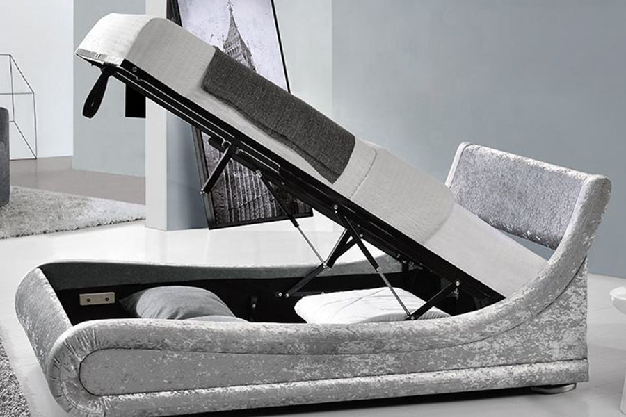 Struttura del letto contenitore con sollevamento a gas ottomano a LED in velluto riccio