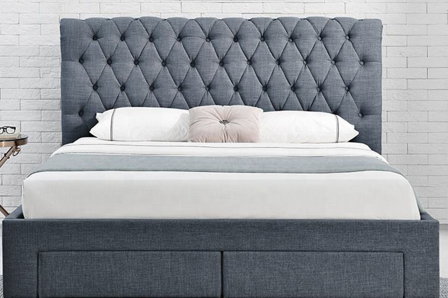 1217D Letto contenitore con testiera king a quattro cassetti in velluto europeo con testiera a rombi