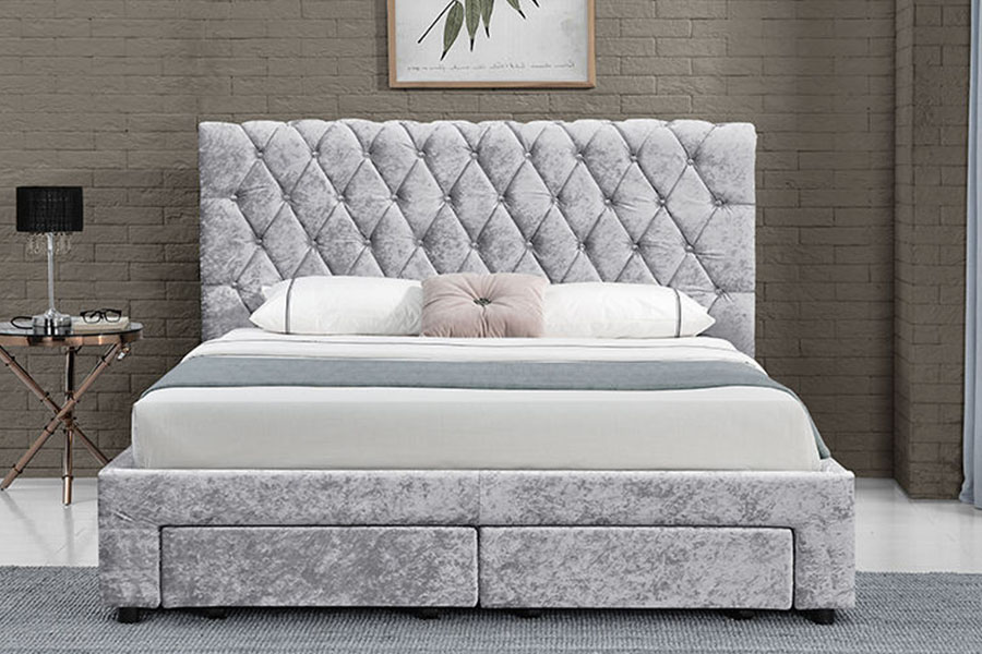 1217D Letto contenitore con testiera king a quattro cassetti in velluto europeo con testiera a rombi