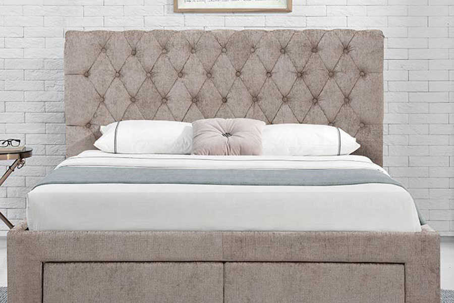 1217D Letto contenitore con testiera king a quattro cassetti in velluto europeo con testiera a rombi