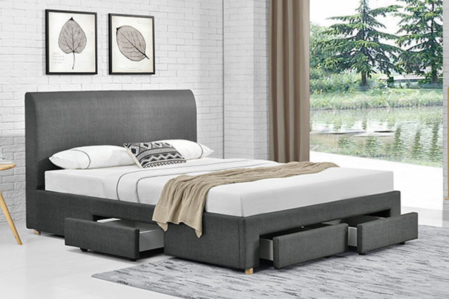 1216D Letto contenitore imbottito in tessuto minimalista a quattro cassetti