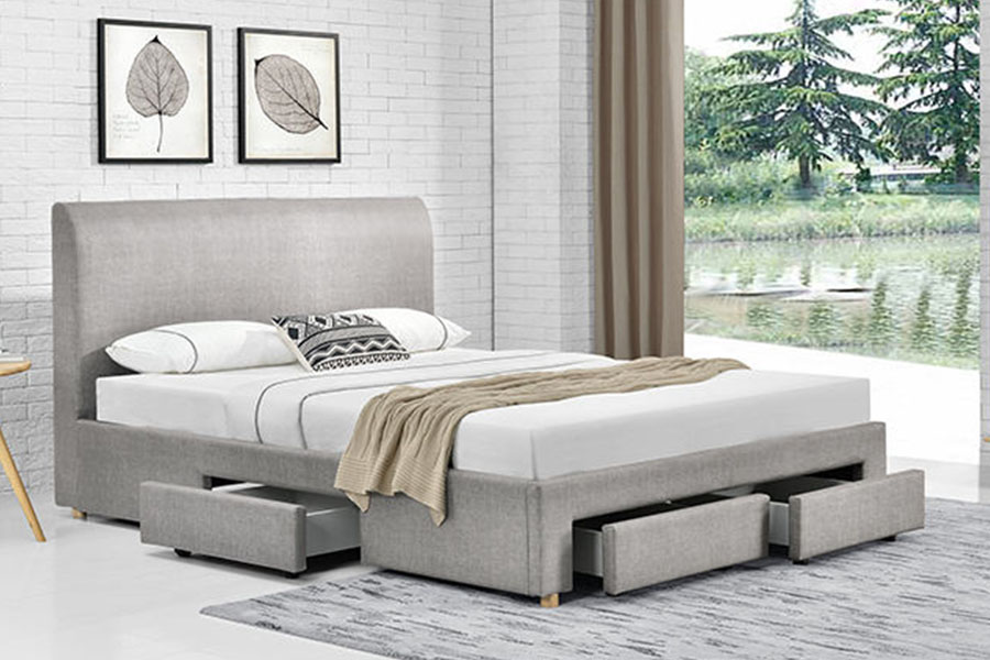 1216D Letto contenitore imbottito in tessuto minimalista a quattro cassetti