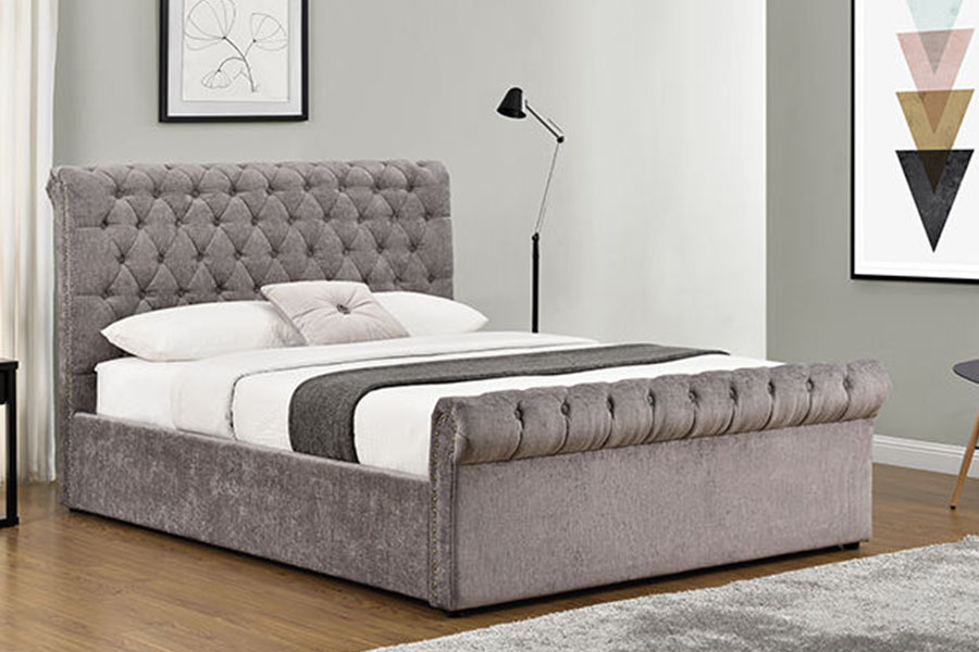 1208G Chesterfield Struttura letto contenitore ottomano in ciniglia e velluto