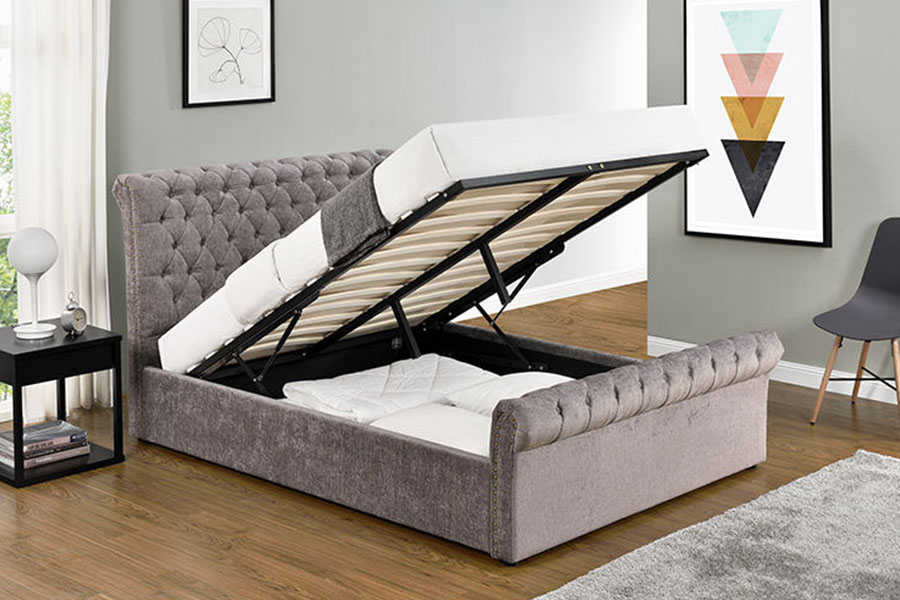 1208G Chesterfield Struttura letto contenitore ottomano in ciniglia e velluto