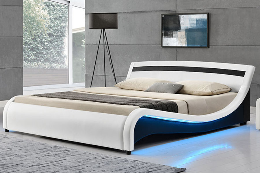 1188-1-2B Struttura letto imbottita moderna a LED in pelle PU