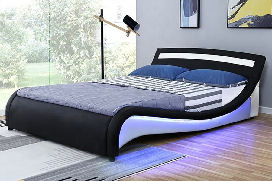 1188-1-2B Struttura letto imbottita moderna a LED in pelle PU