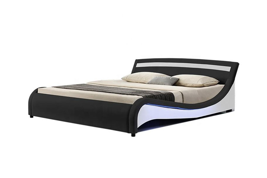 1188-1-2B Struttura letto imbottita moderna a LED in pelle PU