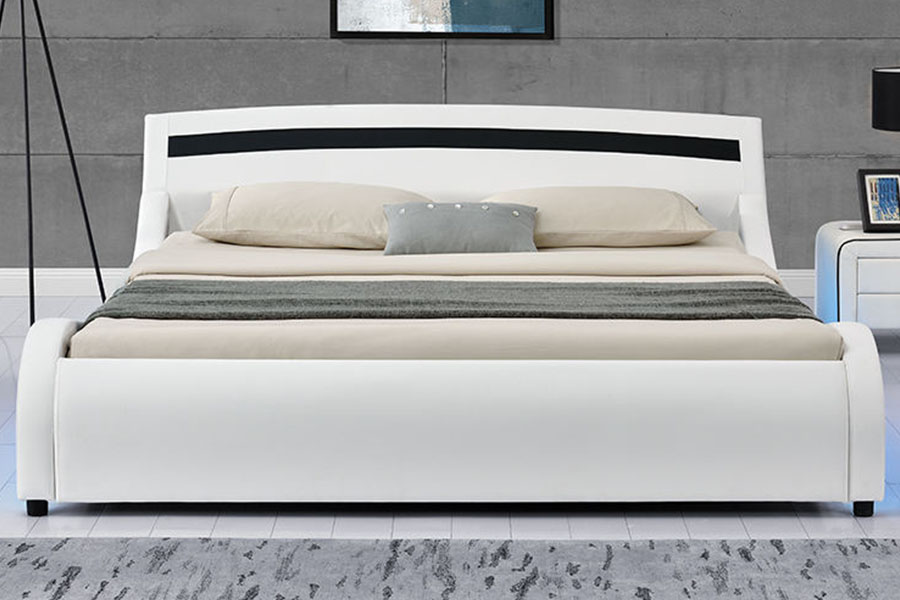 1188-1-2B Struttura letto imbottita moderna a LED in pelle PU