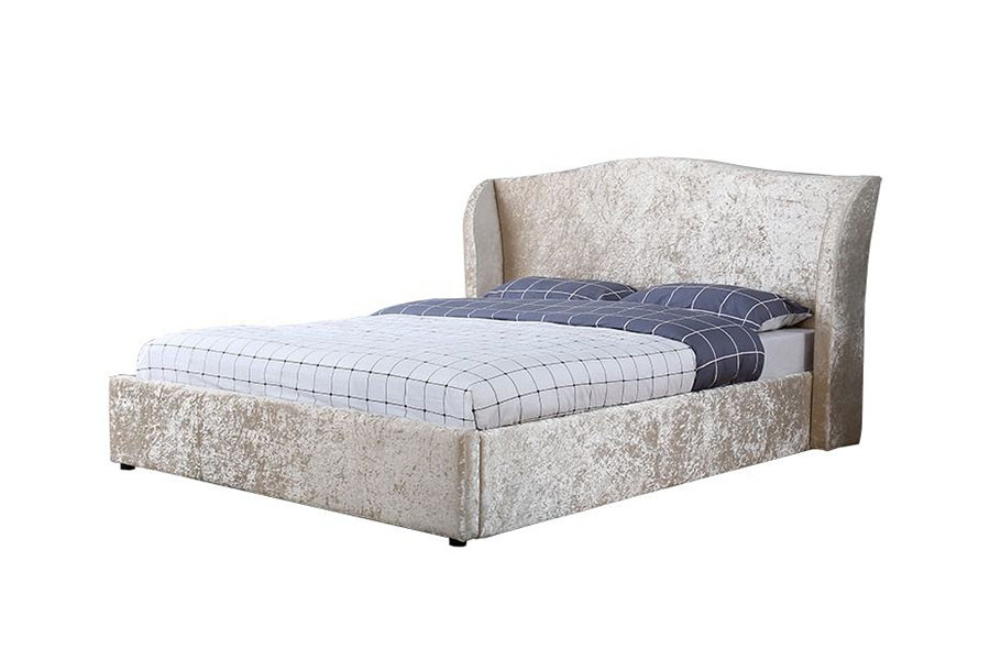 1320G Struttura del letto contenitore imbottito ottomano in velluto champagne con finitura Oyster