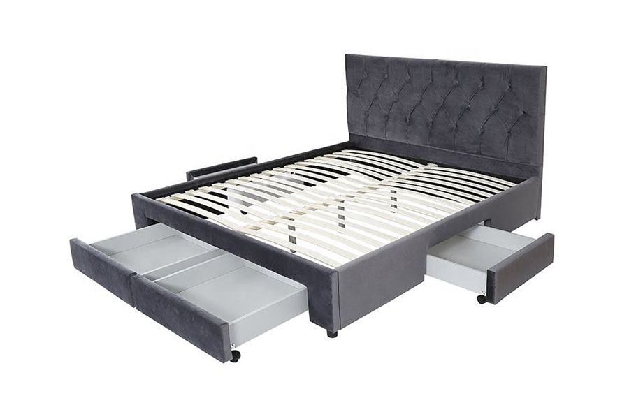 Struttura del letto contenitore imbottita con cassetto e base in legno Velvet King 1406D