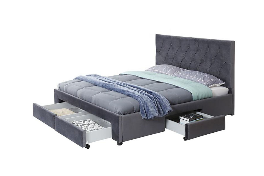 Struttura del letto contenitore imbottita con cassetto e base in legno Velvet King 1406D