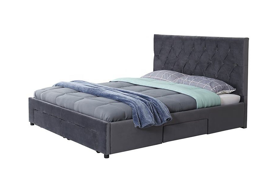 Struttura del letto contenitore imbottita con cassetto e base in legno Velvet King 1406D