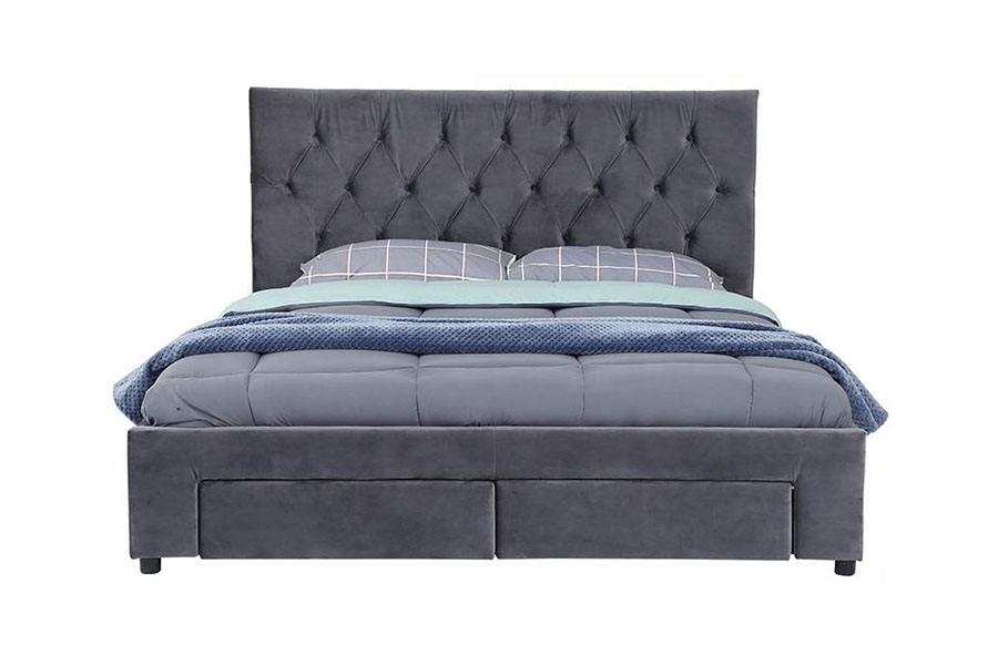 Struttura del letto contenitore imbottita con cassetto e base in legno Velvet King 1406D