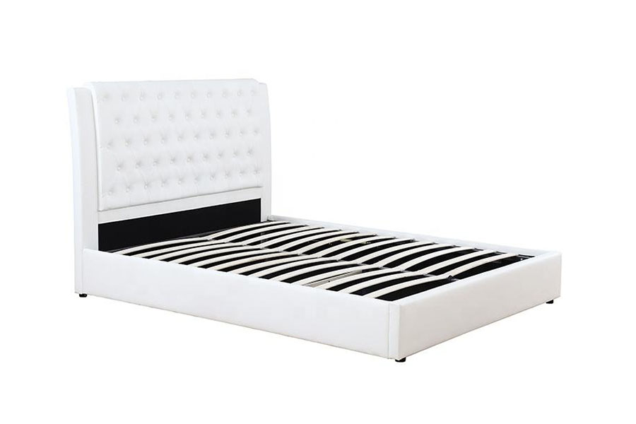 1398G Telaio per letto imbottito con contenitore imbottito all'ingrosso con struttura in legno e pelle bianca