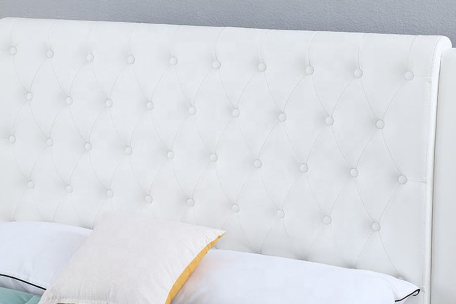 1398G Telaio per letto imbottito con contenitore imbottito all'ingrosso con struttura in legno e pelle bianca