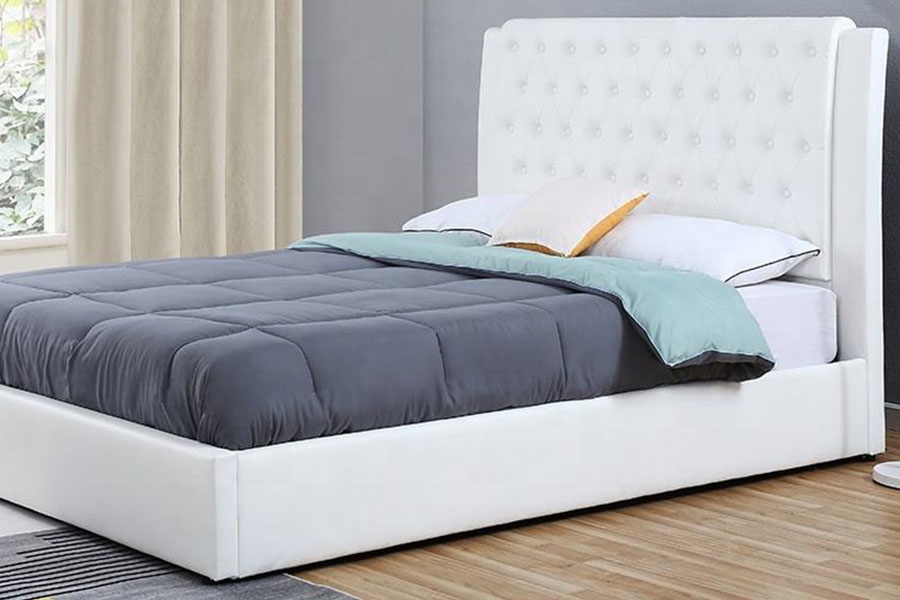 1398G Telaio per letto imbottito con contenitore imbottito all'ingrosso con struttura in legno e pelle bianca