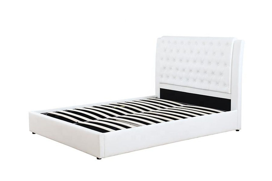 1398G Telaio per letto imbottito con contenitore imbottito all'ingrosso con struttura in legno e pelle bianca
