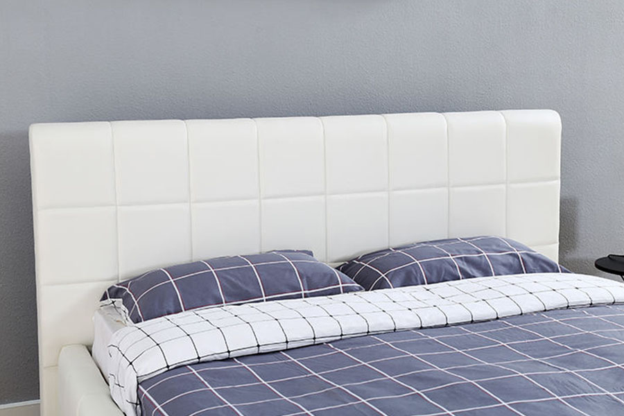 1305G Struttura letto imbottita per camera da letto con contenitore in pelle bianca e LED a tre lati