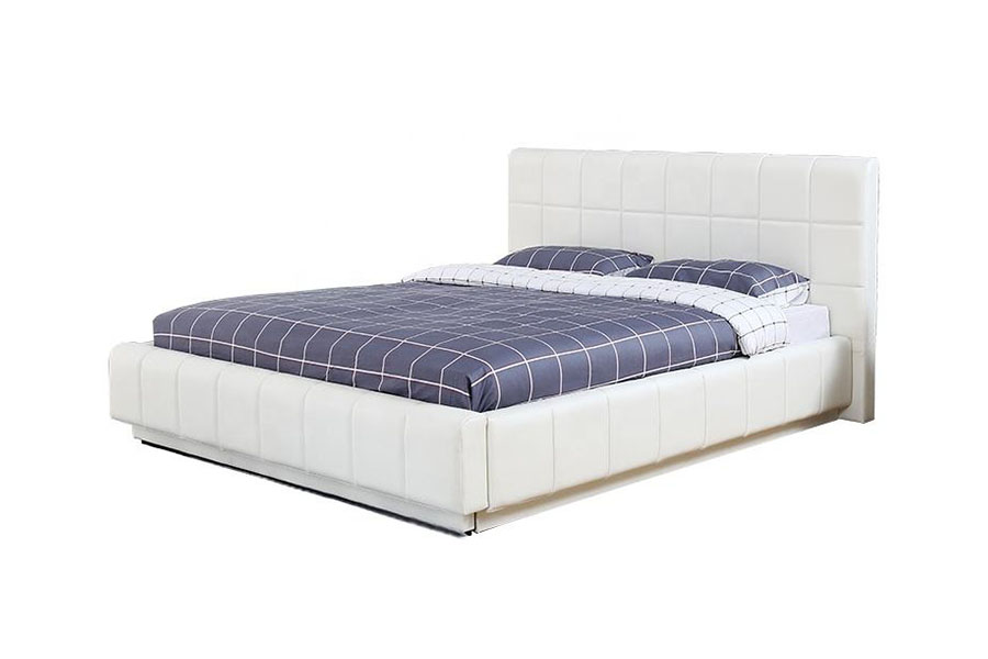 1305G Struttura letto imbottita per camera da letto con contenitore in pelle bianca e LED a tre lati