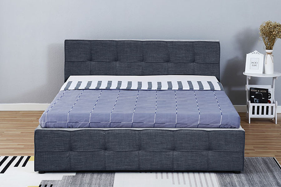 1295G Struttura letto contenitore ottomano imbottito Queen in tessuto con testiera e pannello