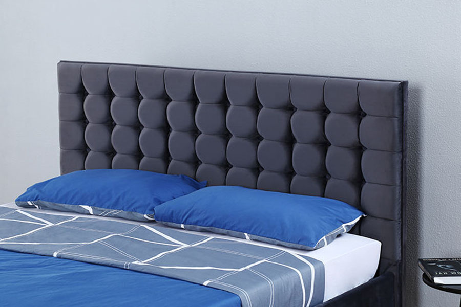 1354G Struttura del letto contenitore ottomano king size in legno massello con pannello trapuntato in velluto