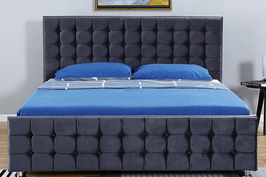 1354G Struttura del letto contenitore ottomano king size in legno massello con pannello trapuntato in velluto