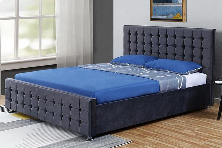 1354G Struttura del letto contenitore ottomano king size in legno massello con pannello trapuntato in velluto
