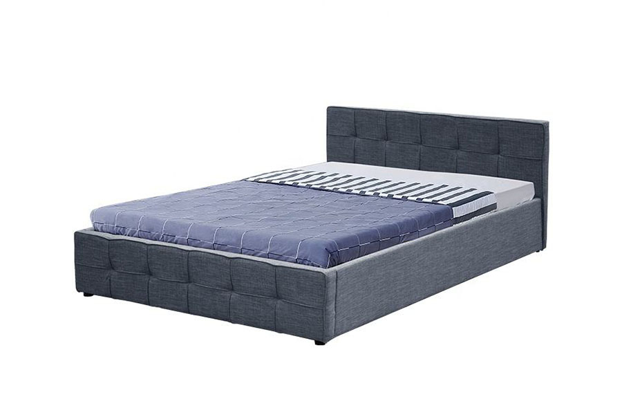1295G Struttura letto contenitore ottomano imbottito Queen in tessuto con testiera e pannello