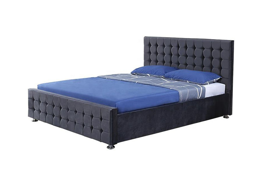1354G Struttura del letto contenitore ottomano king size in legno massello con pannello trapuntato in velluto