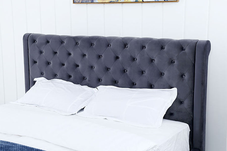 1293G Struttura letto contenitore imbottito Queen in legno massello di velluto peluche