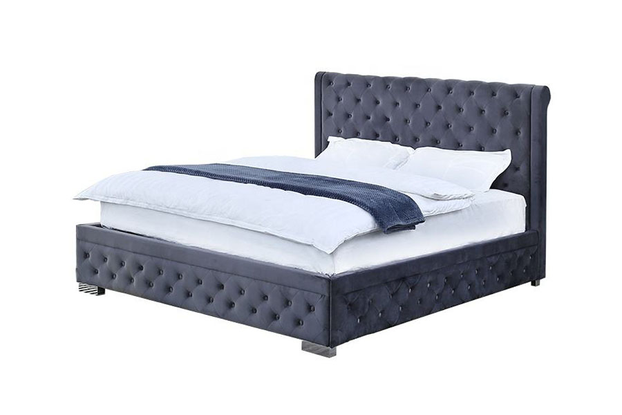 1293G Struttura letto contenitore imbottito Queen in legno massello di velluto peluche
