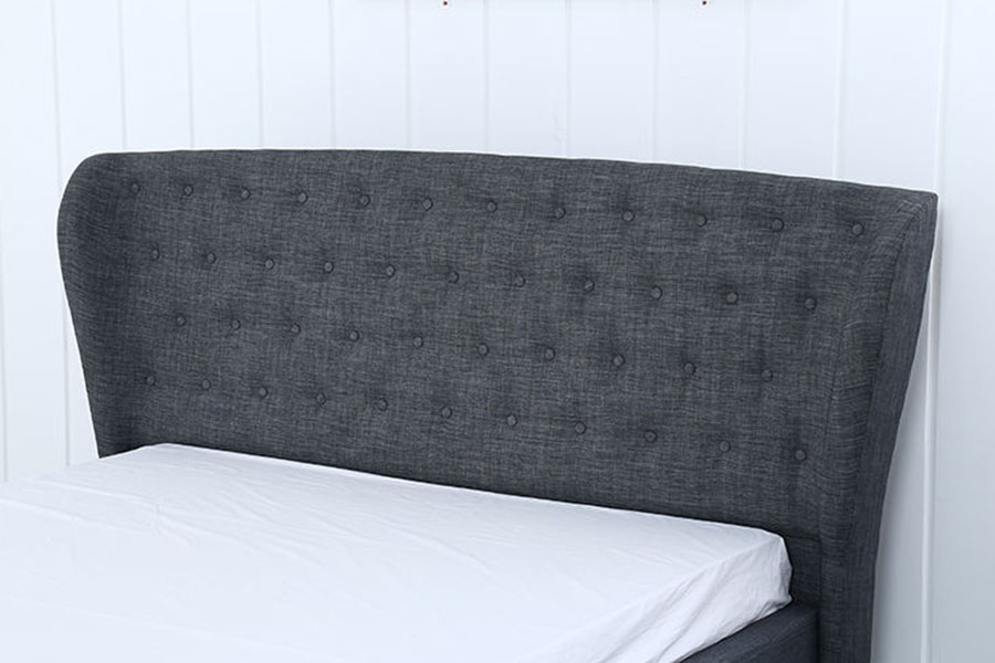 1292G Letto imbottito europeo con gambe in legno con bottoni in lino grigio Wingback