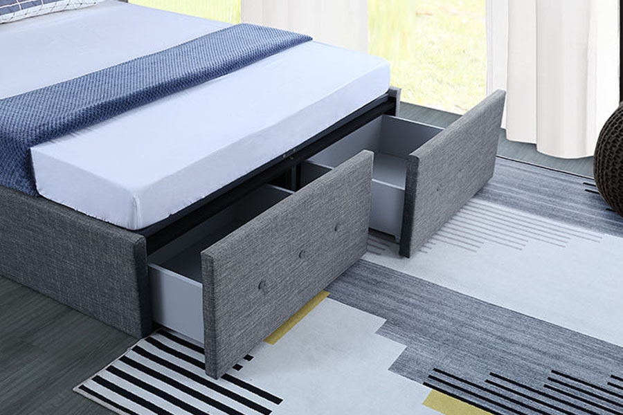 1326DG Struttura letto imbottita con cassetto portaoggetti Queen in tessuto stile pannello con sollevamento a gas