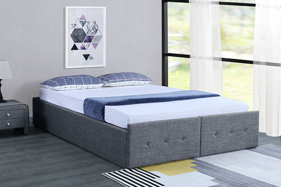 1326DG Struttura letto imbottita con cassetto portaoggetti Queen in tessuto stile pannello con sollevamento a gas