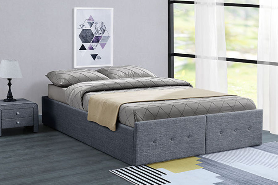 1326DG Struttura letto imbottita con cassetto portaoggetti Queen in tessuto stile pannello con sollevamento a gas