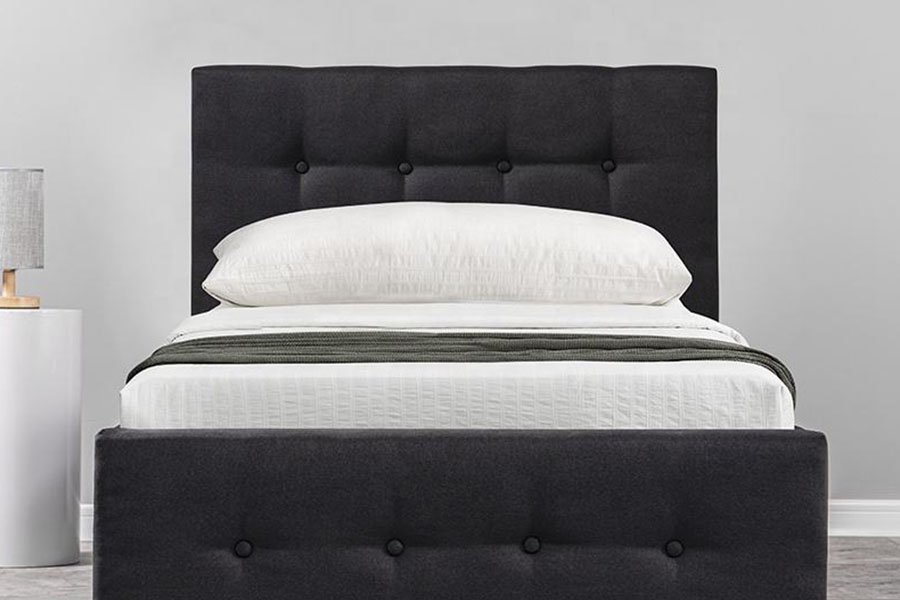 1286G Struttura per letto contenitore ottomana singola imbottita in legno massello con bottoni capitonné