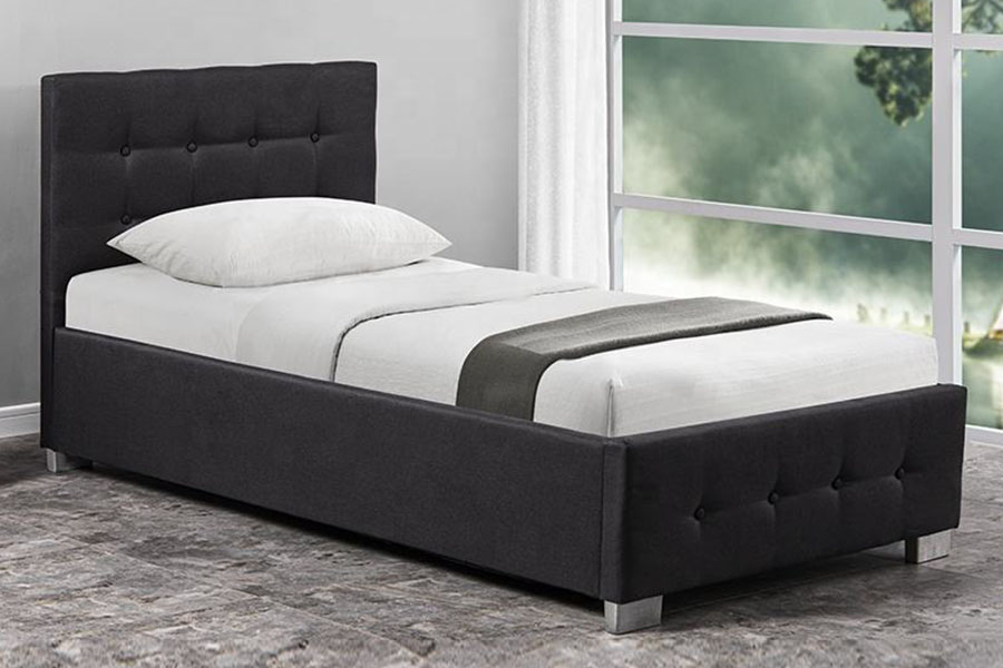 1286G Struttura per letto contenitore ottomana singola imbottita in legno massello con bottoni capitonné