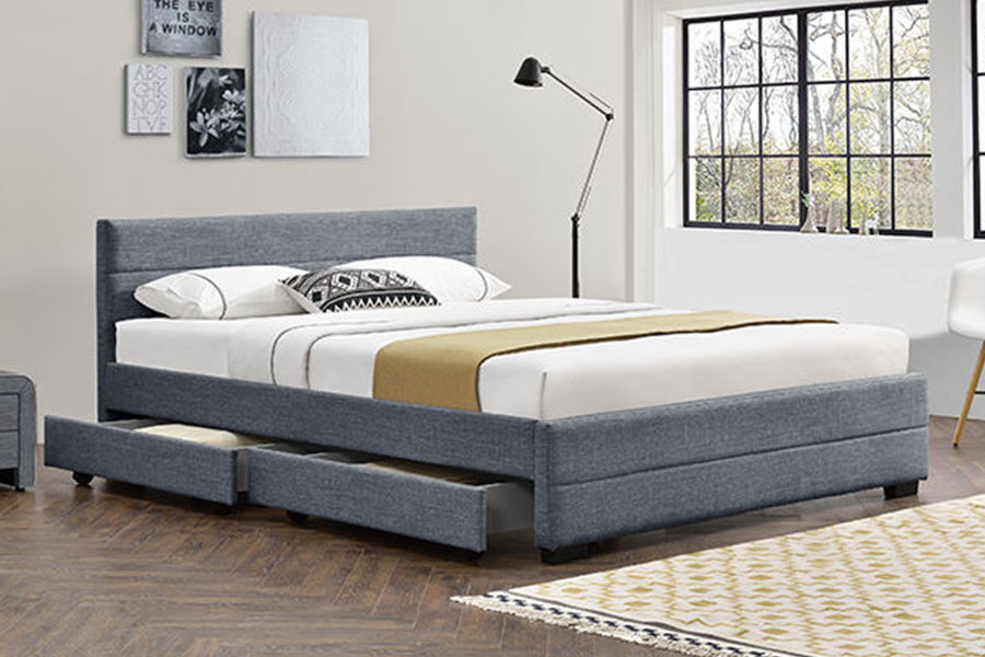1263D Struttura letto contenitore in legno a quattro cassetti in morbida pelle grigio chiaro