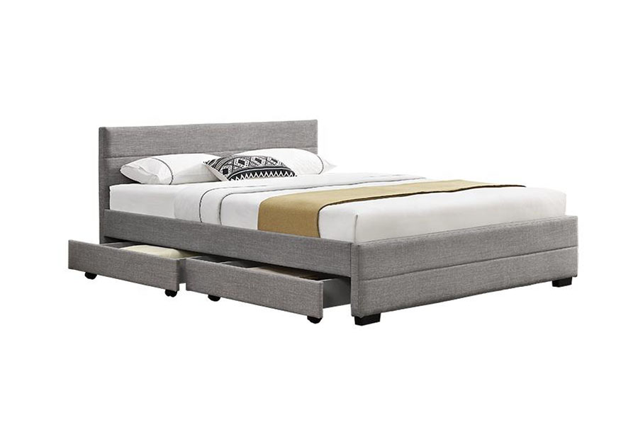1263D Struttura letto contenitore in legno a quattro cassetti in morbida pelle grigio chiaro