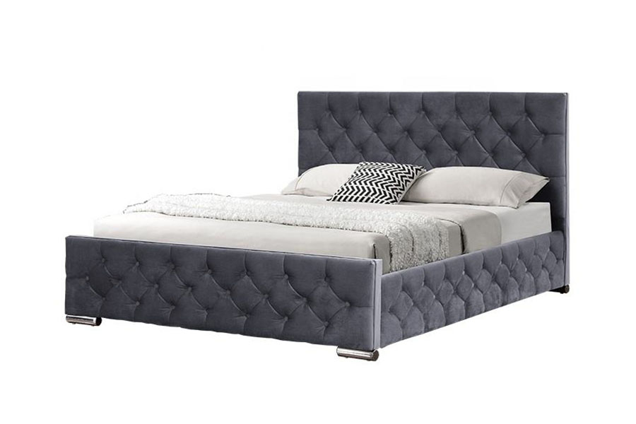 1253G Telaio letto contenitore idraulico con gambe cromate in tessuto grigio trapuntato a diamante