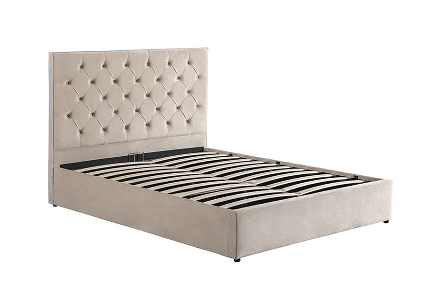 Struttura letto contenitore imbottita doppia ottomana con testiera in velluto 1250G