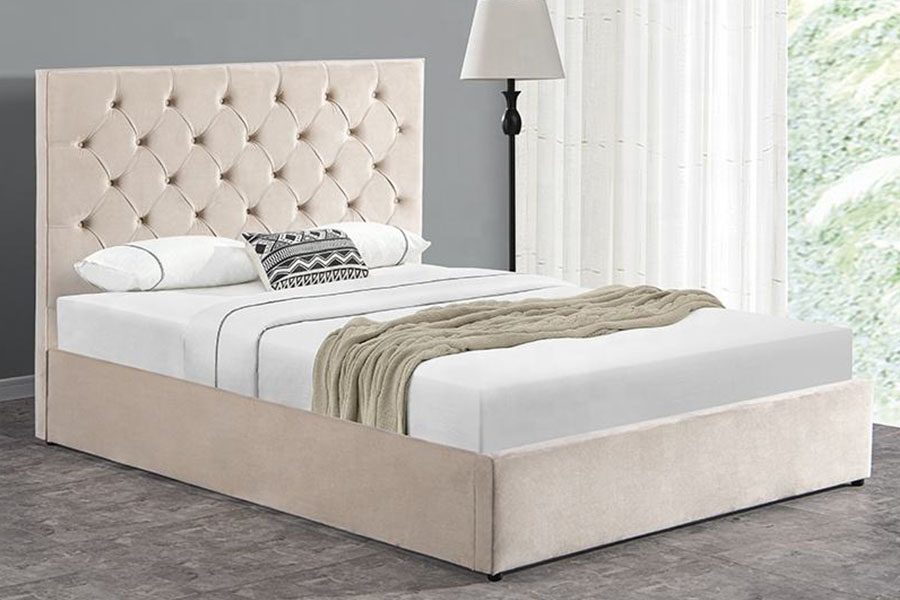 Struttura letto contenitore imbottita doppia ottomana con testiera in velluto 1250G
