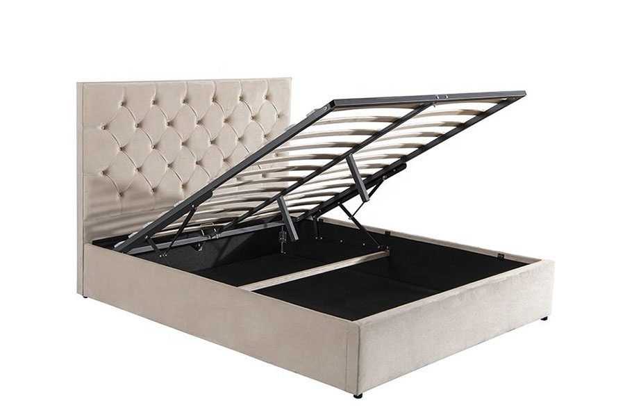 Struttura letto contenitore imbottita doppia ottomana con testiera in velluto 1250G
