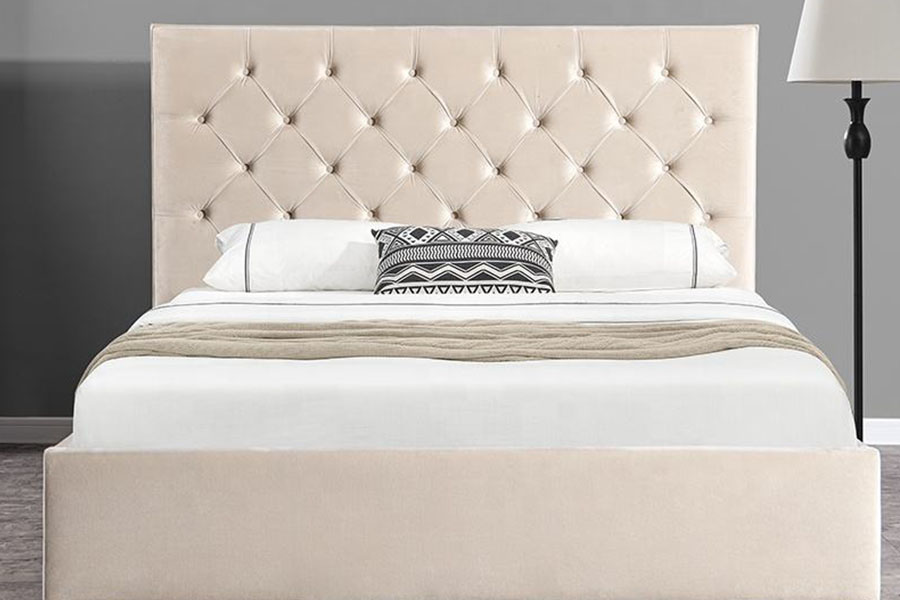 Struttura letto contenitore imbottita doppia ottomana con testiera in velluto 1250G