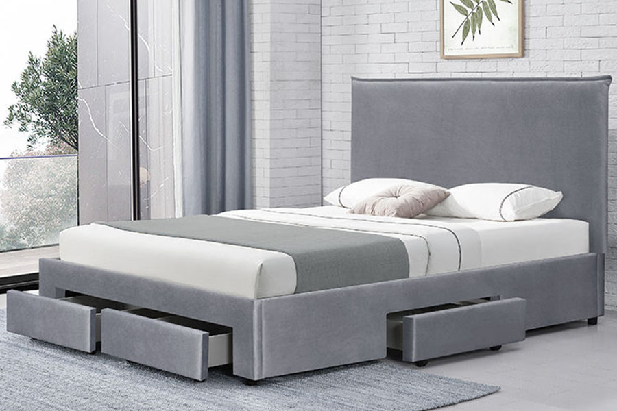 1243D Struttura letto contenitore Queen con base a cassetto in pelle PU senza molle