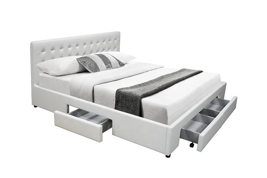 1243D Struttura letto contenitore Queen con base a cassetto in pelle PU senza molle