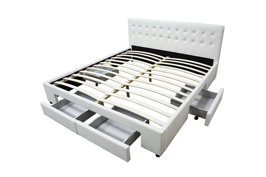 1243D Struttura letto contenitore Queen con base a cassetto in pelle PU senza molle