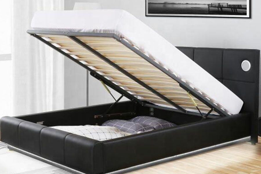 1239-1GS Struttura del letto contenitore con sollevamento a gas con altoparlante musicale a LED in pelle PU