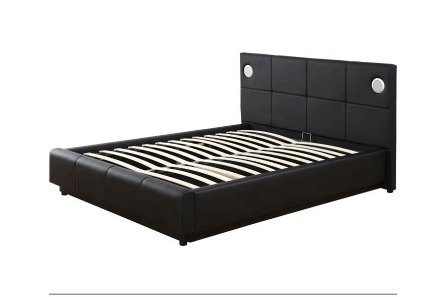 1239-1GS Struttura del letto contenitore con sollevamento a gas con altoparlante musicale a LED in pelle PU